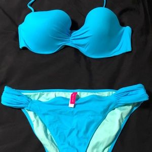 2 piece Victoria bandu top/rusched bottom swimsuit